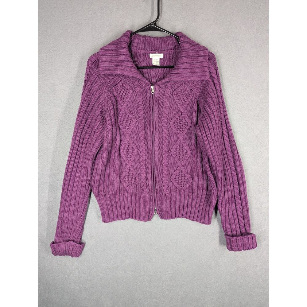 Vintage St. John's Bay Cable Knit Full Zip Cardigan Sweater Purple XL